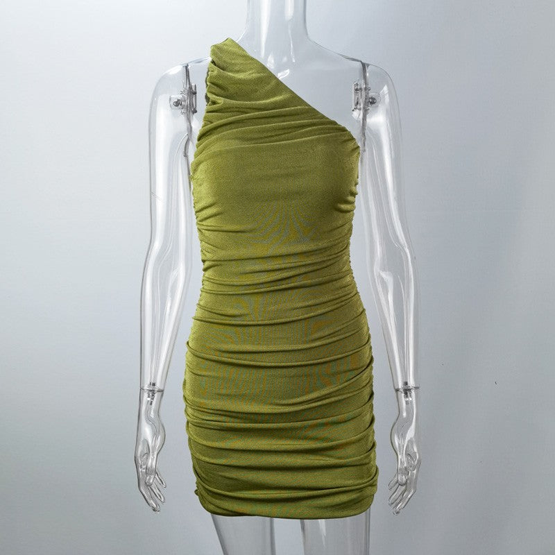 Vestido Curto Assimétrico com Franzido