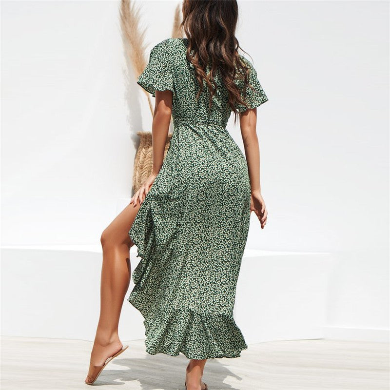 Vestido Longo Floral com Babados