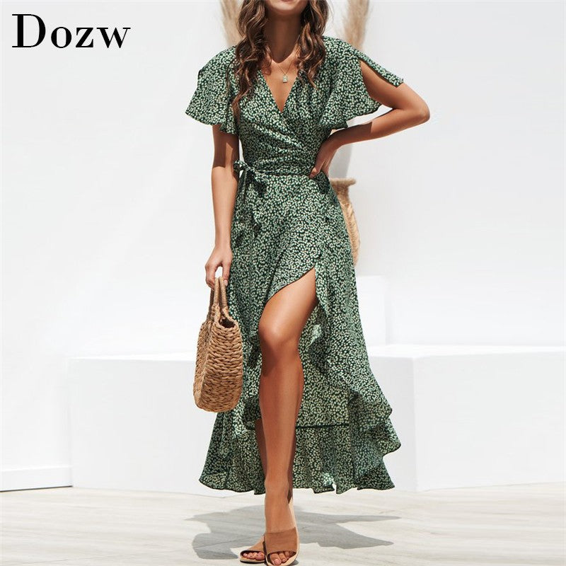 Vestido Longo Floral com Babados