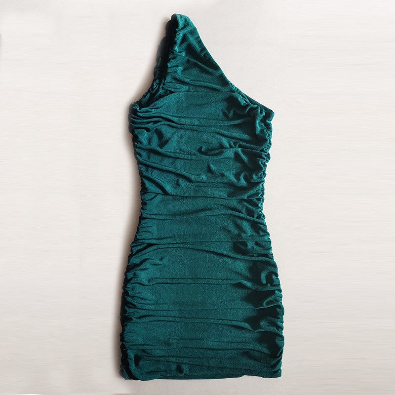 Vestido Curto Assimétrico com Franzido