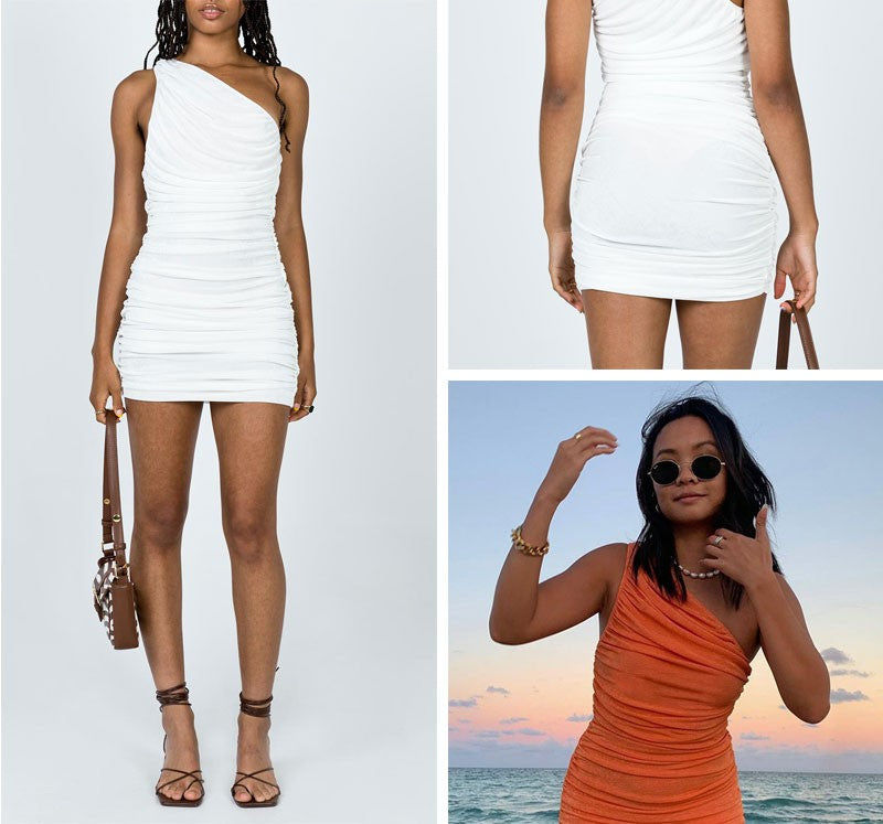 Vestido Curto Assimétrico com Franzido